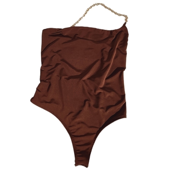 Windsor Chain Strap Open Back BROWN Bodysuit Size: Various - Picture 6 of 9